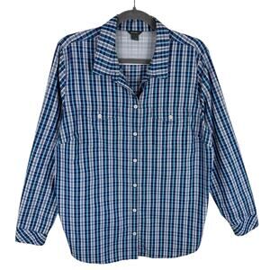 Eddie Bauer Blue Plaid Lightweight Long Roll Tab Sleeve Button Up Fishing Top XL